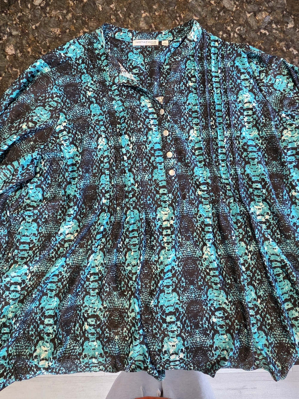Notations Blue Green Printed Women's Blouse